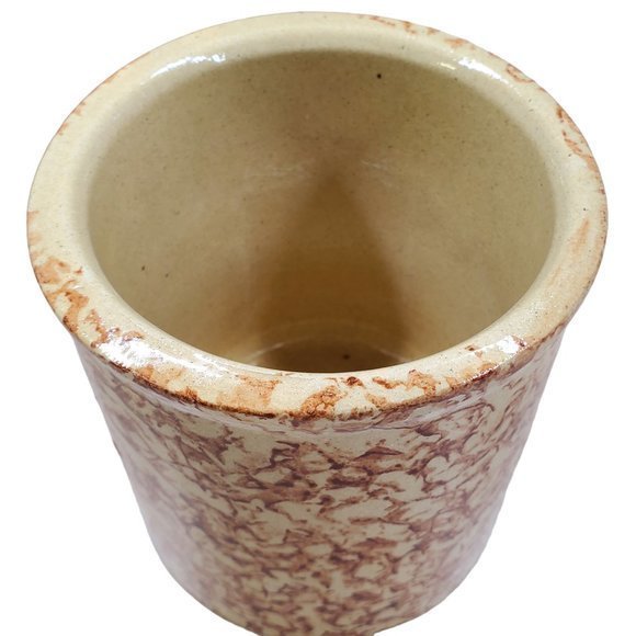 Robinson Ransbottom Roseville OH Brown Spongeware Crock Pottery 700-E 5.25" x 5" - Picture 2 of 10